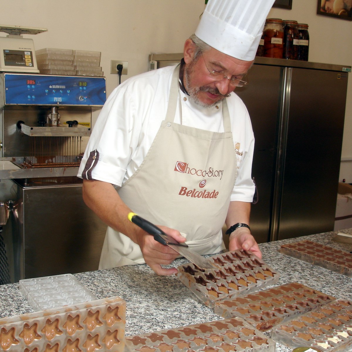 BRUGES, BELGIUM - 12 august 2006 ; Choco-Story, the Chocolate Museum in Bruges, Belgium, is located in the sixteenth-century "Huis de Crone" building; Shutterstock ID 372617662; Your name (First / Last): Daniel Fahey; GL account no.: 65050; Netsuite department name: Online Editorial; Full Product or Project name including edition: POI image