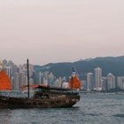 The Aqua Luna, a replica Chinese junk, in Victoria Harbor