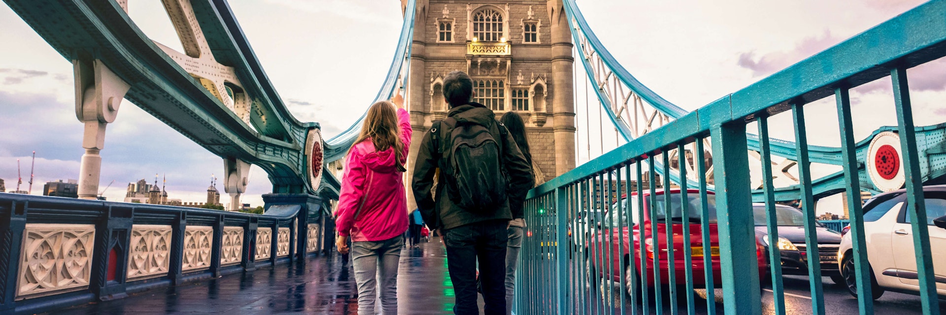 Family on the Tower Bridge in London.