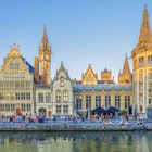 Old Buildings on the Graslei Harbour, Ghent, Belgium - stock photo
Leie river bank in Ghent, Belgium, Europe