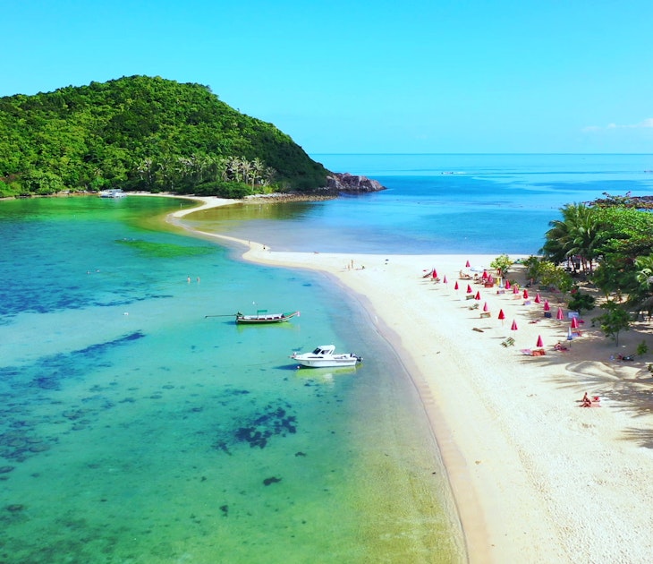 1257895879
Aerial view of tropical island of koh pha ngan in Thailand on sunny day - stock photo