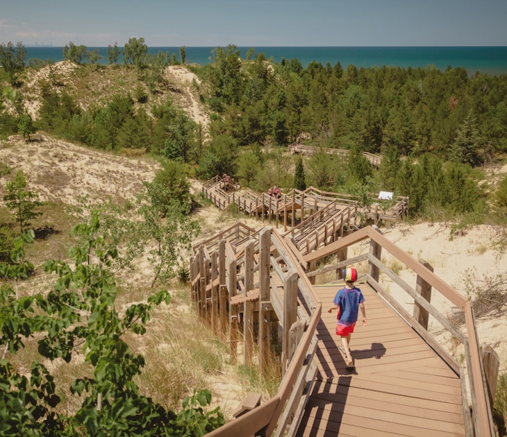 Boy hiking along dune succession trail in Indiana Dunes National Park.
1325469383
Boy hiking along dune succession trail in Indiana Dunes National Park