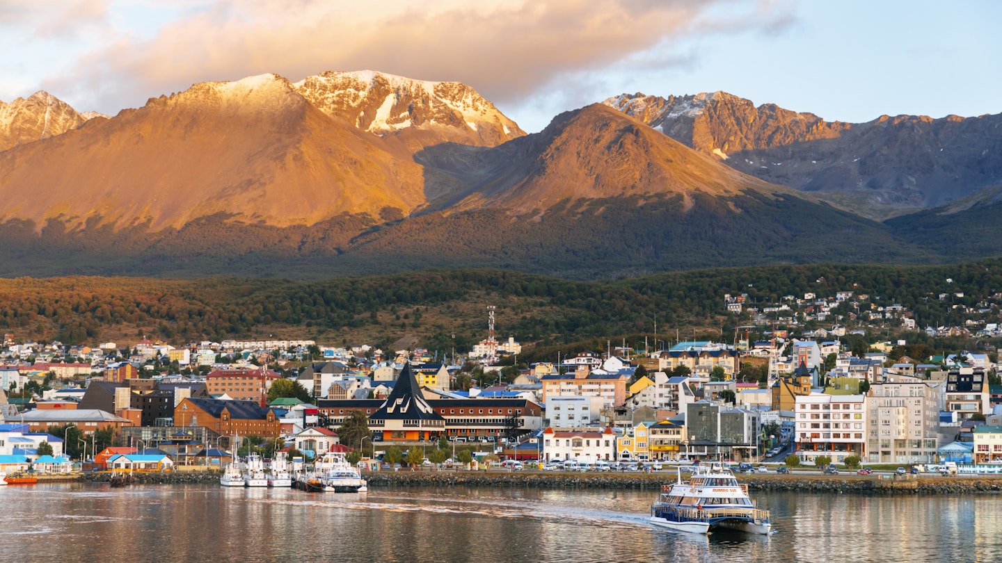 View of the port town of Ushuaia in Tierra del Fuego