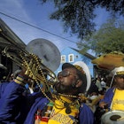 Zulu Crewe brass marching band in the New Orleans Mardi Gras parade.