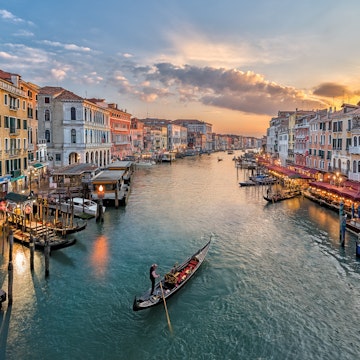 Italy, Venice, Elevated view of canal in city