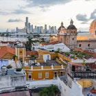 Sunset over the rooftops of the old town in Cartagena