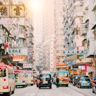 Hong Kong Street Scene, Mongkok District with busses