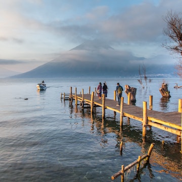 The sun rises in San Marcos on Lake Atitlan.