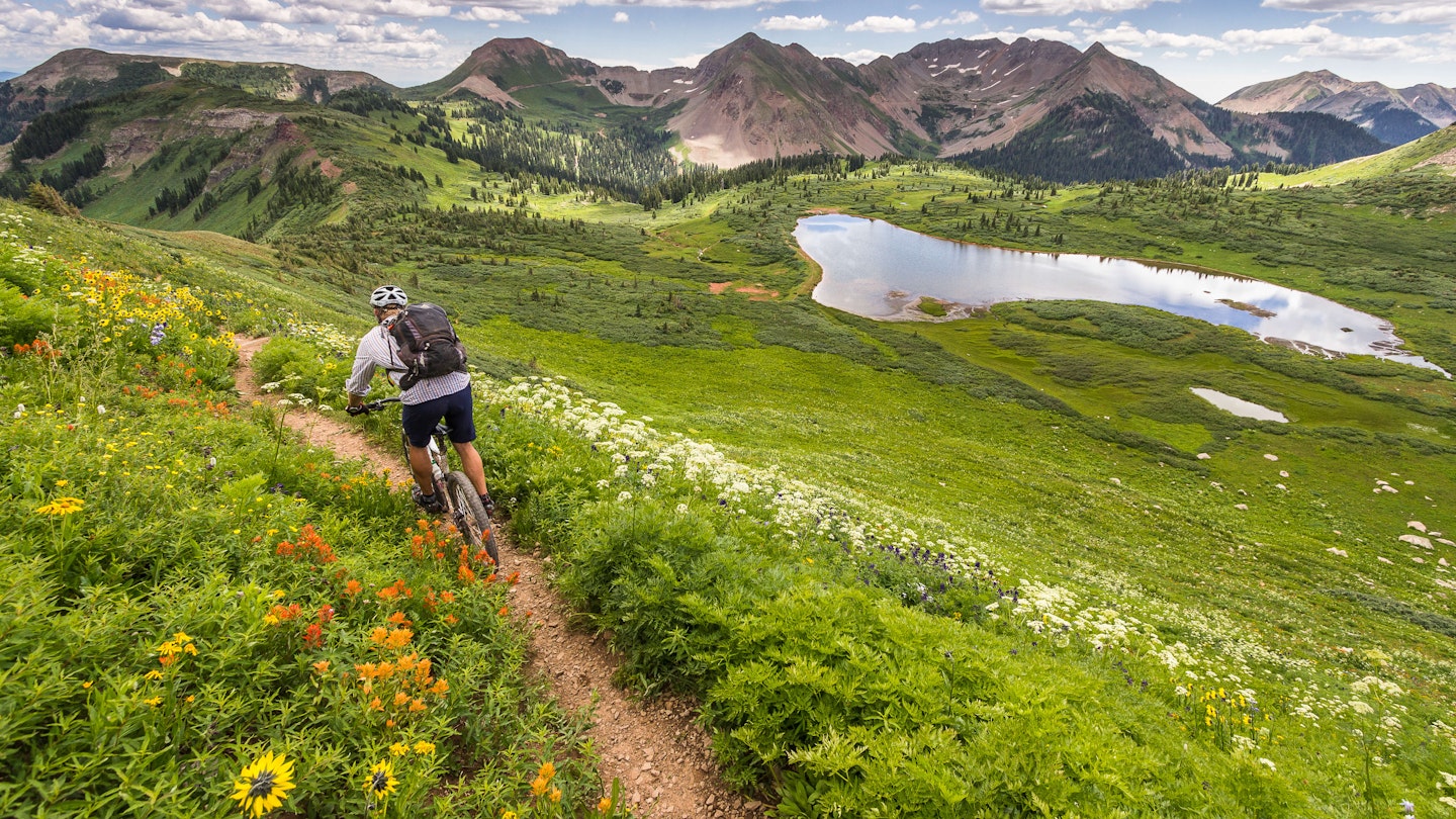 Man mountain biking Colorado.