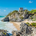 Beaches, ruins and palm trees at Tulum in Mexico.