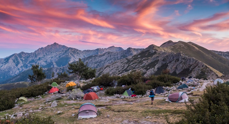 Campsite Petra Piana, GR 20 hiking trek on Corsica, France; Shutterstock ID 1356888842; purchase_order:56500; job:56500; client:Epic Hikes Europe Relicensing; other:Lenczycki
1356888842