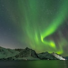 Northern lights, Aurora Borealis, with the Husfjellet mountain, Tungeneset, Senja Island, Troms Norway Europe  License Type: media  Download Time: 2023-08-01T15:50:51.000Z  User: FergalCo  Is Editorial: No  purchase_order:   