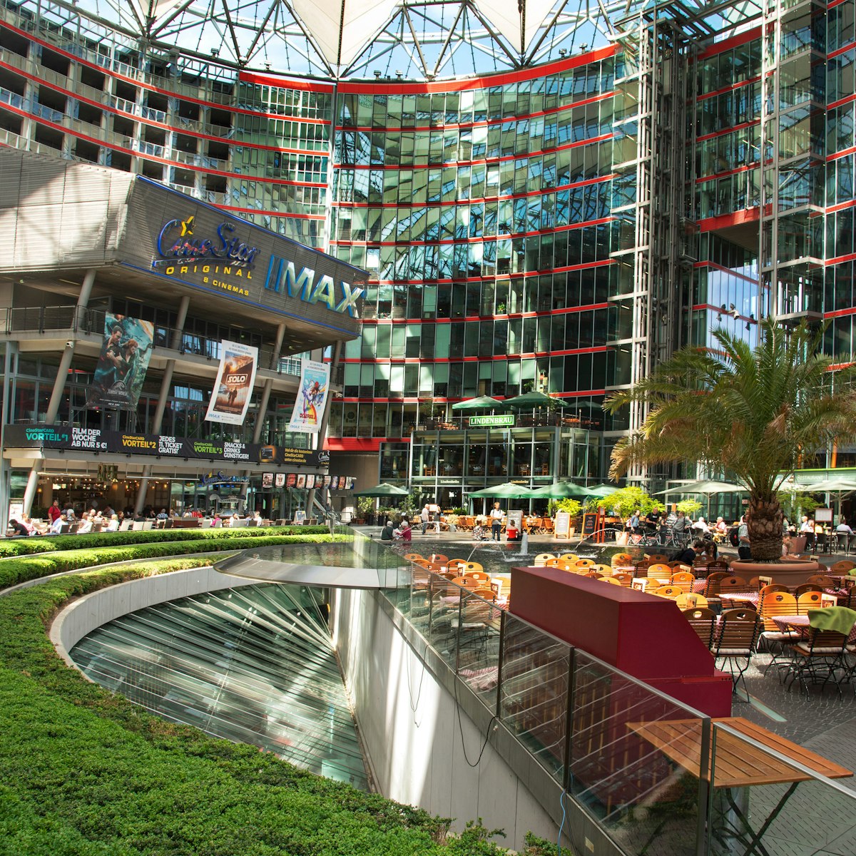 Restaurants and a cinema inside the Sony Center complex at the Potsdamer Platz.