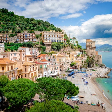 Cliff-side buildings on the coast in Cetara.
