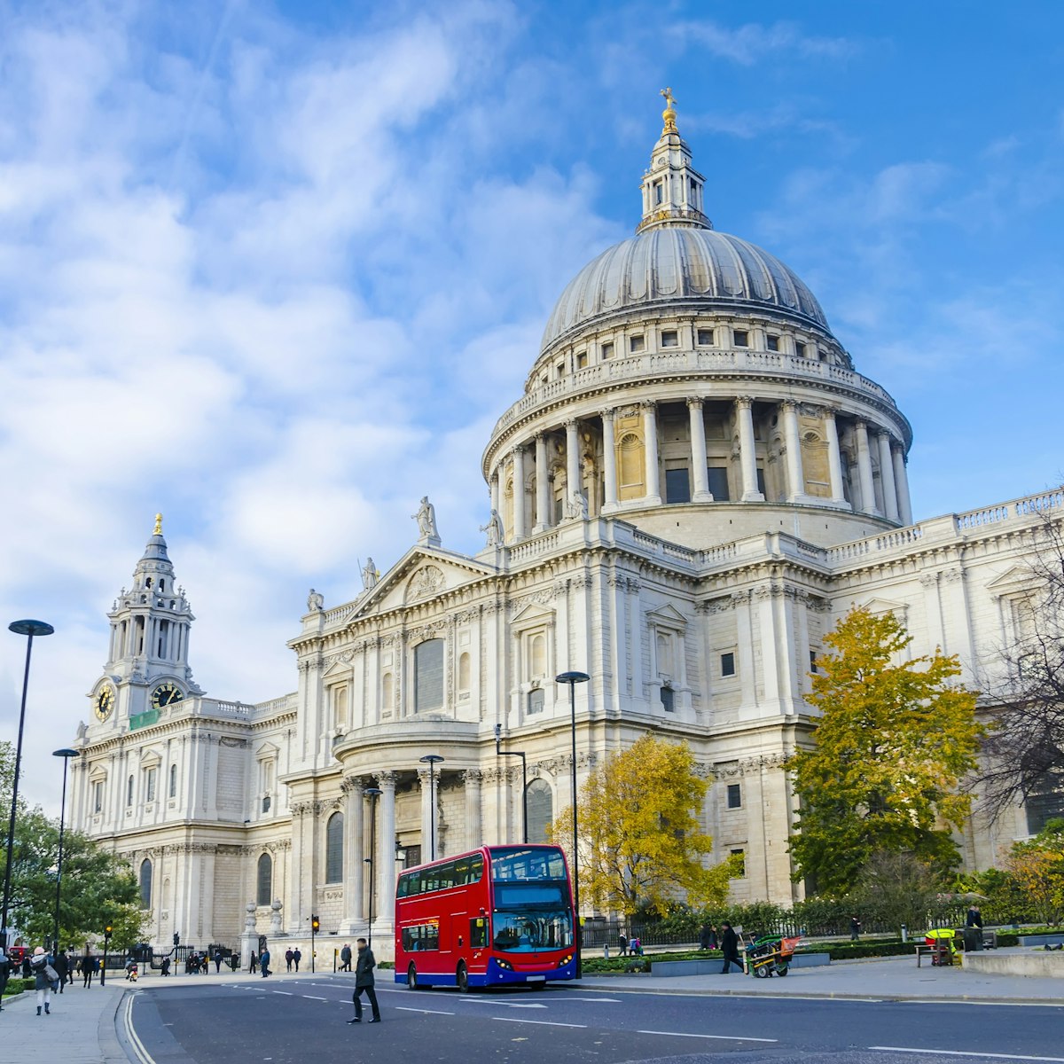 St. pauls cathedral with red double decker bus in London, United Kingdom