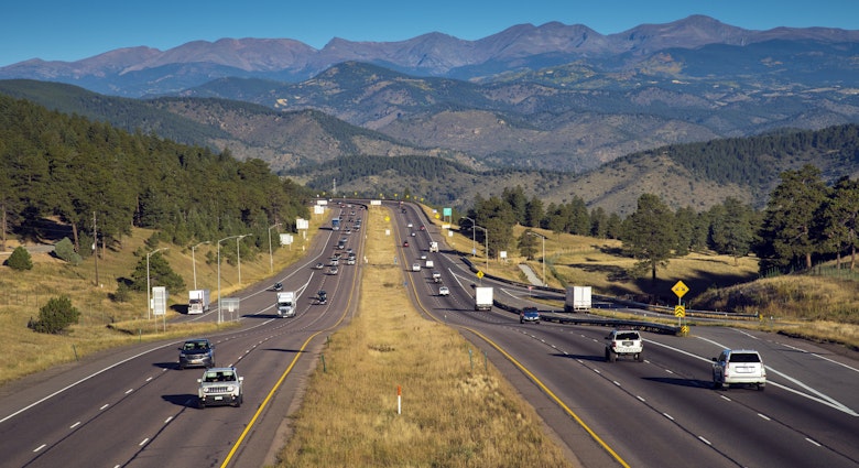 Views of mountains from Interstate 70 in Colorado.